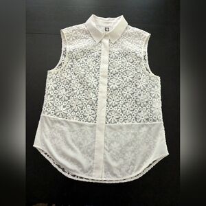 Vintage 90's, Anne Klein, sleeveless, embroidered, bottom down blouse.